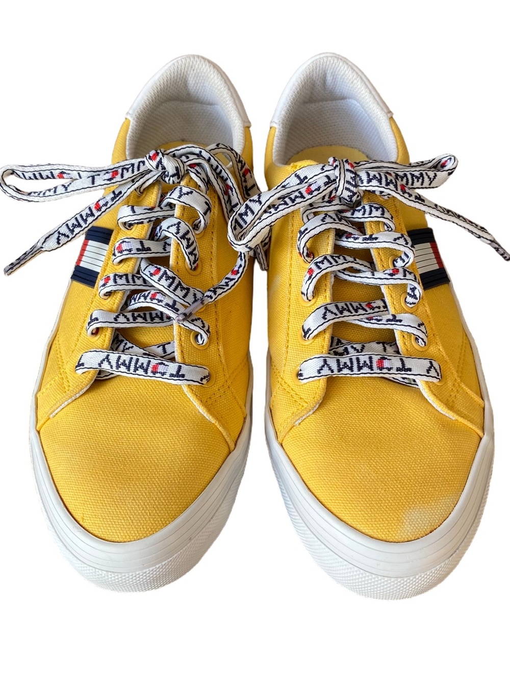 TOMMY HILFIGER Fantim Sneakers Logo Laces Low Top Yellow Canvas Women Size 8